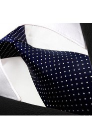 Men's Business Polka Dots Navy Blue Silk Necktie