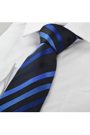 Men's New Striped Blue Black Microfiber Tie Necktie For Wedding Party Holiday With Gift Box