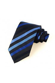 Men's New Striped Blue Black Microfiber Tie Necktie For Wedding Party Holiday With Gift Box