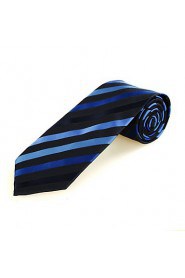 Men's New Striped Blue Black Microfiber Tie Necktie For Wedding Party Holiday With Gift Box