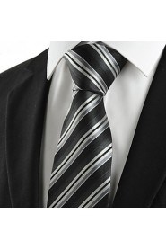 Men's New Striped Grey Black Classic Microfiber Tie Necktie For Wedding Party Holiday With Gift Box