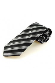 Men's New Striped Grey Black Classic Microfiber Tie Necktie For Wedding Party Holiday With Gift Box