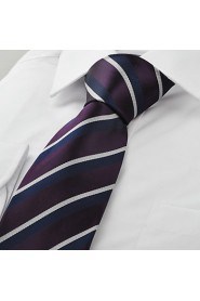 Men's White Navy Striped Plum Microfiber Tie Necktie For Wedding Party Holiday With Gift Box