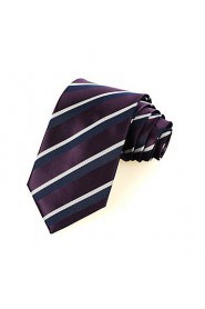 Men's White Navy Striped Plum Microfiber Tie Necktie For Wedding Party Holiday With Gift Box