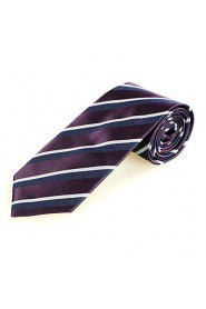 Men's White Navy Striped Plum Microfiber Tie Necktie For Wedding Party Holiday With Gift Box