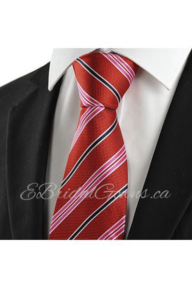 Men's Red Black Pink Striped Microfiber Tie Necktie Wedding Party Holiday With Gift Box