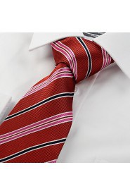 Men's Red Black Pink Striped Microfiber Tie Necktie Wedding Party Holiday With Gift Box