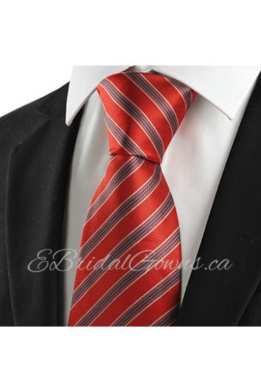 Men's New Red Grey Striped Microfiber Tie Necktie For Wedding Party Holiday With Gift Box