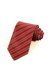 Men's New Red Grey Striped Microfiber Tie Necktie For Wedding Party Holiday With Gift Box