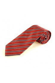 Men's New Red Grey Striped Microfiber Tie Necktie For Wedding Party Holiday With Gift Box