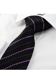 Men's Purple Striped Black Microfiber Tie Necktie For Wedding Party Holiday Prom With Gift Box