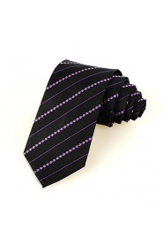 Men's Purple Striped Black Microfiber Tie Necktie For Wedding Party Holiday Prom With Gift Box