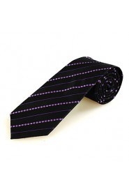 Men's Purple Striped Black Microfiber Tie Necktie For Wedding Party Holiday Prom With Gift Box