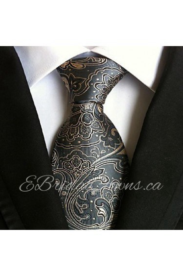 Men Wedding Cocktail Necktie At Work Gray Yellow Tie