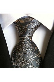 Men Wedding Cocktail Necktie At Work Gray Yellow Tie