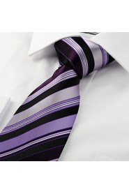 Men's Striped Purple Black Microfiber Tie Necktie For Wedding Party Holiday With Gift Box