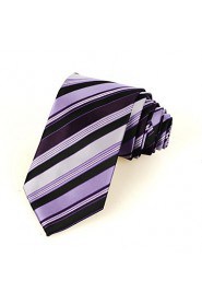 Men's Striped Purple Black Microfiber Tie Necktie For Wedding Party Holiday With Gift Box