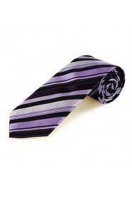 Men's Striped Purple Black Microfiber Tie Necktie For Wedding Party Holiday With Gift Box