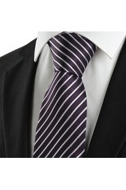 Men's Striped White Purple Black Microfiber Tie Necktie For Wedding Party Holiday With Gift Box