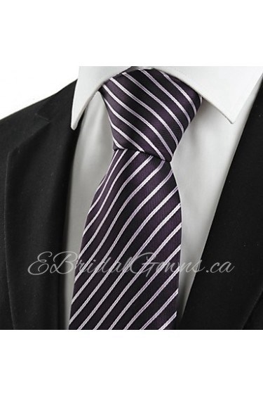 Men's Striped White Purple Black Microfiber Tie Necktie For Wedding Party Holiday With Gift Box