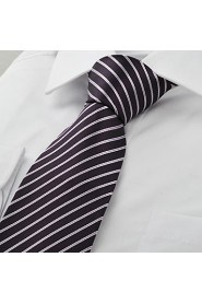 Men's Striped White Purple Black Microfiber Tie Necktie For Wedding Party Holiday With Gift Box