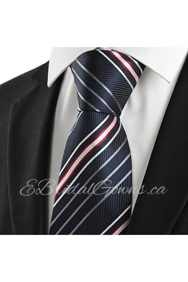 Men's Red White Striped Black Blue Microfiber Tie Necktie For Wedding Party Holiday With Gift Box