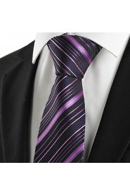 Men's New Purple Striped Black Microfiber Tie Necktie For Wedding Holiday With Gift Box