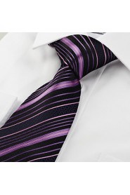 Men's New Purple Striped Black Microfiber Tie Necktie For Wedding Holiday With Gift Box