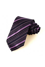 Men's New Purple Striped Black Microfiber Tie Necktie For Wedding Holiday With Gift Box