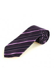 Men's New Purple Striped Black Microfiber Tie Necktie For Wedding Holiday With Gift Box