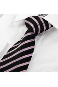 Men's New Striped Pink Black Microfiber Tie Necktie For Wedding Party Holiday With Gift Box