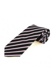 Men's New Striped Pink Black Microfiber Tie Necktie For Wedding Party Holiday With Gift Box