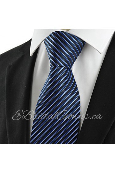 Men's Striped Navy Blue Microfiber Tie Necktie For Wedding Party Holiday With Gift Box