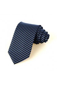 Men's Striped Navy Blue Microfiber Tie Necktie For Wedding Party Holiday With Gift Box