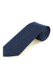 Men's Striped Navy Blue Microfiber Tie Necktie For Wedding Party Holiday With Gift Box