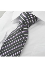 Men's White Purple Striped Grey Microfiber Tie Necktie For Wedding Holiday With Gift Box