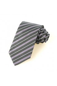 Men's White Purple Striped Grey Microfiber Tie Necktie For Wedding Holiday With Gift Box