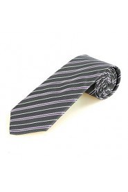 Men's White Purple Striped Grey Microfiber Tie Necktie For Wedding Holiday With Gift Box