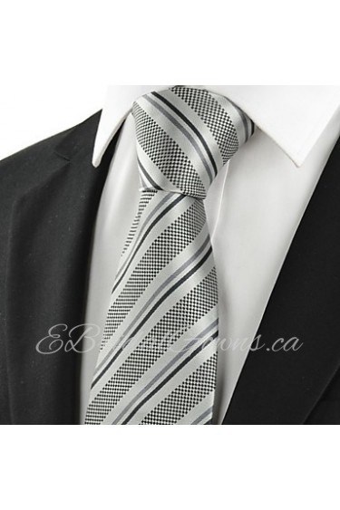 Men's Striped Grey Black Microfiber Tie Necktie For Wedding Party Holiday With Gift Box