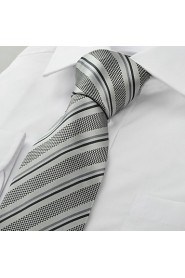 Men's Striped Grey Black Microfiber Tie Necktie For Wedding Party Holiday With Gift Box