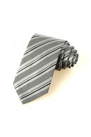 Men's Striped Grey Black Microfiber Tie Necktie For Wedding Party Holiday With Gift Box