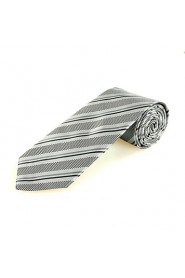 Men's Striped Grey Black Microfiber Tie Necktie For Wedding Party Holiday With Gift Box