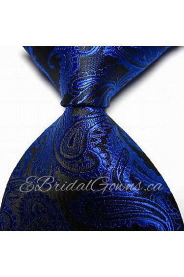 Men Wedding Cocktail Necktie At Work Black Blue Flower Tie