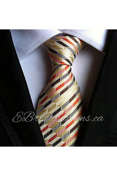 Men Wedding Cocktail Necktie At Work Beige Red Colors Tie