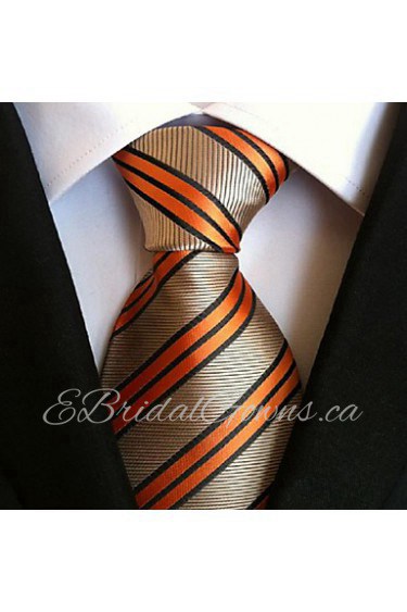 Men Wedding Cocktail Necktie At Work Beige Orange Colors Tie