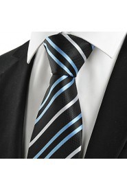 Men's Striped Blue Black Microfiber Tie Necktie For Wedding Party Holiday With Gift Box