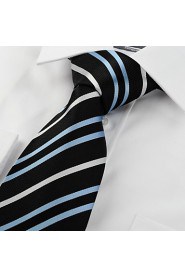 Men's Striped Blue Black Microfiber Tie Necktie For Wedding Party Holiday With Gift Box