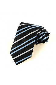 Men's Striped Blue Black Microfiber Tie Necktie For Wedding Party Holiday With Gift Box