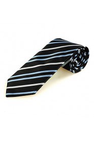 Men's Striped Blue Black Microfiber Tie Necktie For Wedding Party Holiday With Gift Box