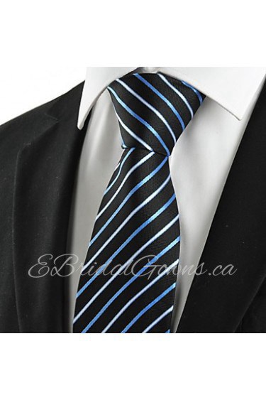 Men's New Striped Blue Black Microfiber Tie Necktie For Wedding Party Holiday With Gift Box